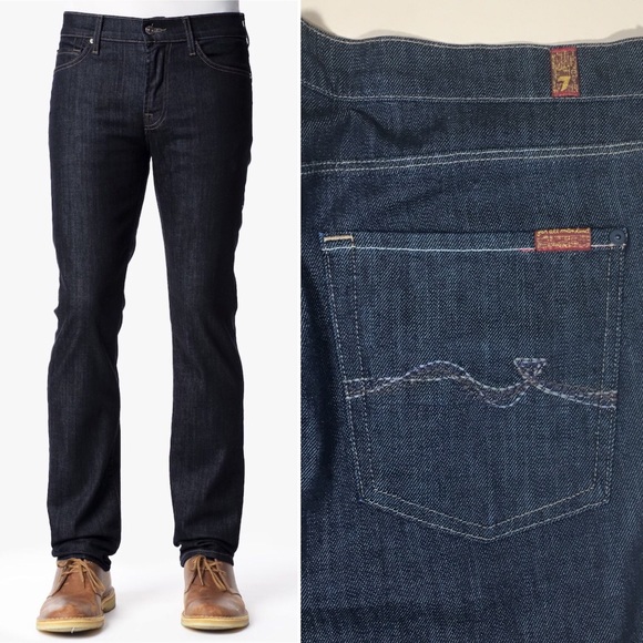 NWT 7 For All Mankind Mens Jeans Slimmy Slim Straight Leg Dark Blue Wash 30 34